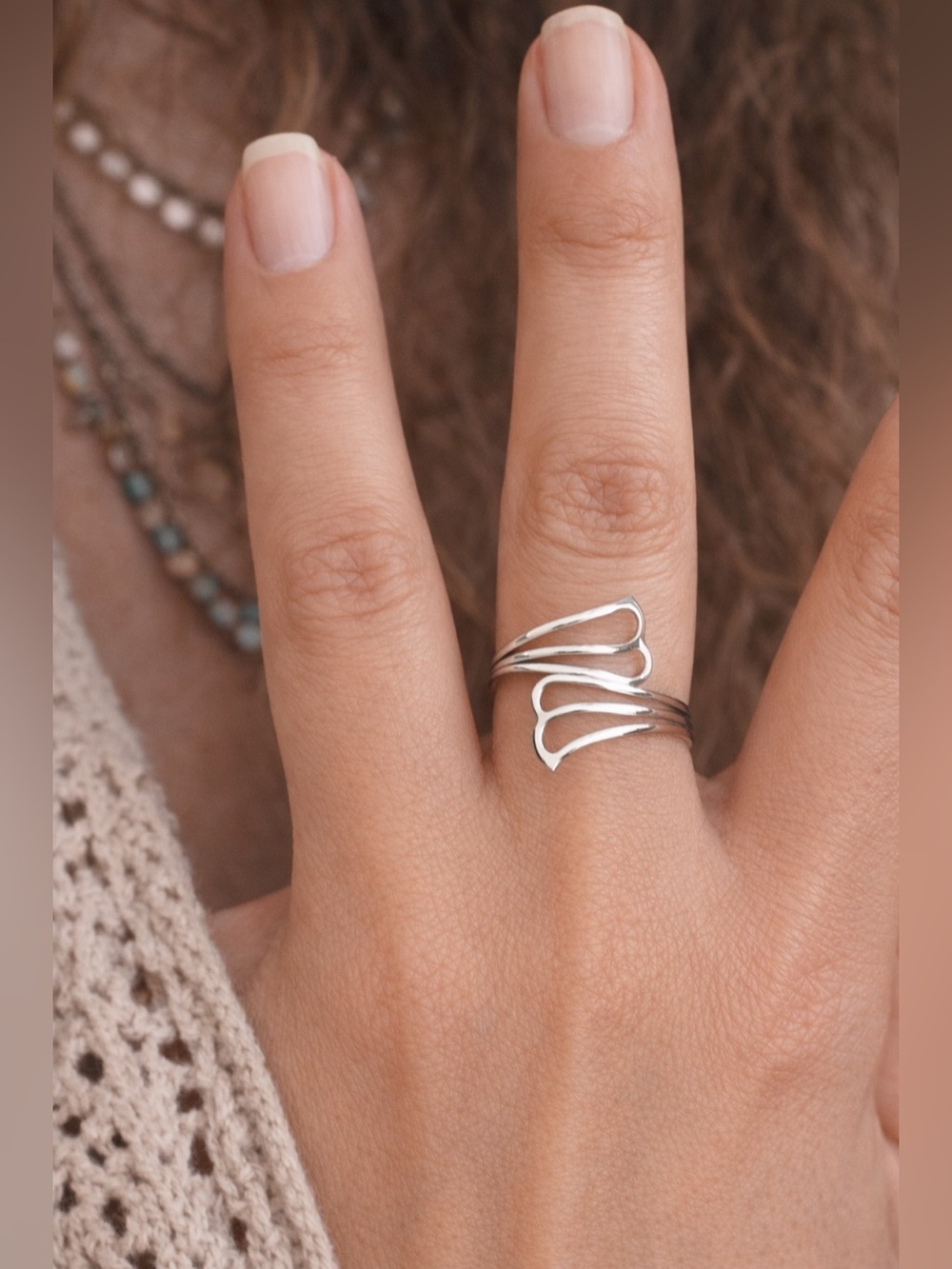 925 Sterling Silver Abstract Wave Ring | Modern Open Band Ring